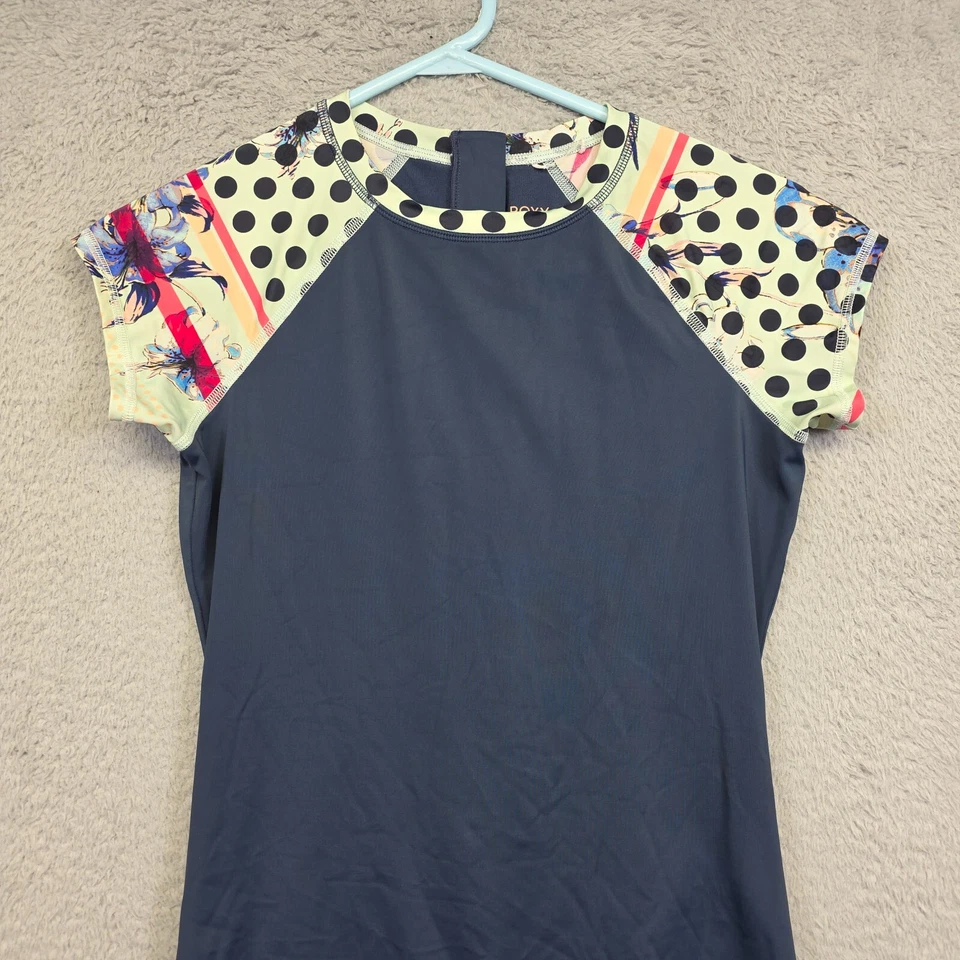 Roxy Swimsuit Juniors M Blue Raglan Polka Dot Rashguard One Piece Surf Suit - Image 3 of 4