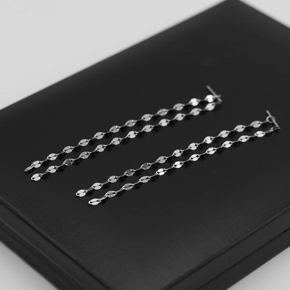 Orecchini A Pendente Con Catena Lunga Doppia In Argento Sterling 8cm - Immagine 4 di 4