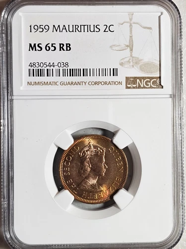 Mauritius 2 Cents 1959 NGC MS 65 RB