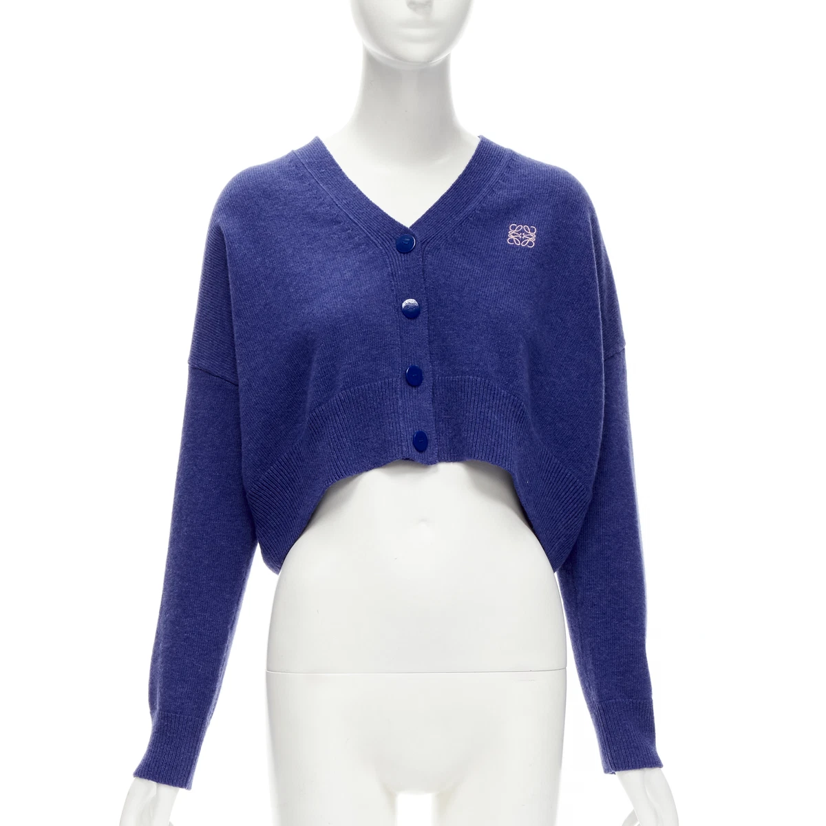 LOEWE pink Anagram logo blue 100% wool cropped cardigan top S | eBay