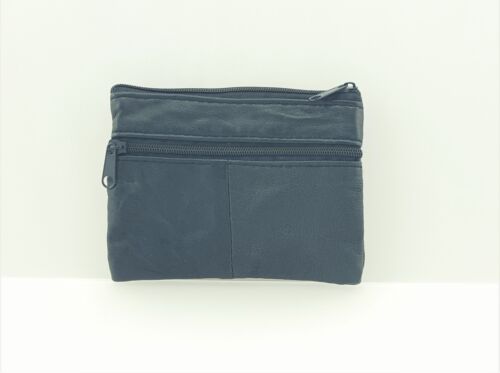 Mens & Ladies | SMALL Soft Real Leather Coin Purse Coin Case Pouch | Four Zips - Picture 3 of 3