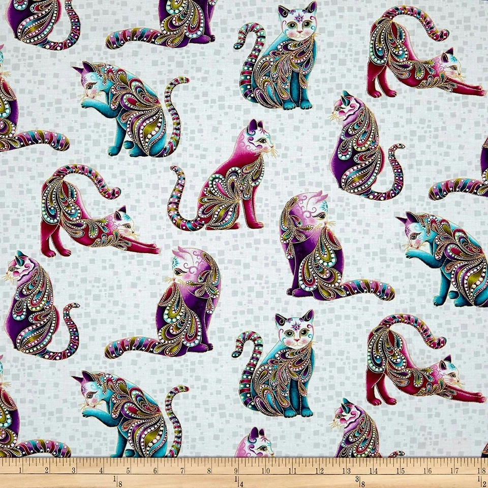 Benartex Cat-i-tude кошки пейсли золото металлический выброшенный белый хлопок ткани BTHY - Изображение 2 из 2