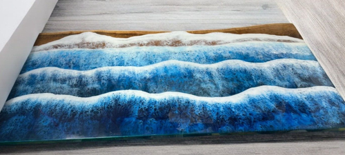 Ocean Wave Epoxy Resin Dining Table Natural Wood Countertop Handmade Furniture - Picture 2 of 9