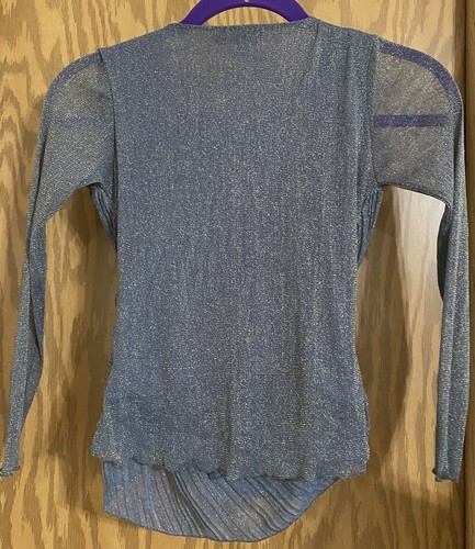 Neu DMJ Fashion Bluse grau und silber glitzernd Langarm Wickeloptik vorne M/L - Bild 2 von 7