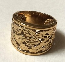 BEAUTIFUL 925 STERLING SILVER VERMEIL RING WITH PIERCED FOLIATE PATTERN SIZE 7