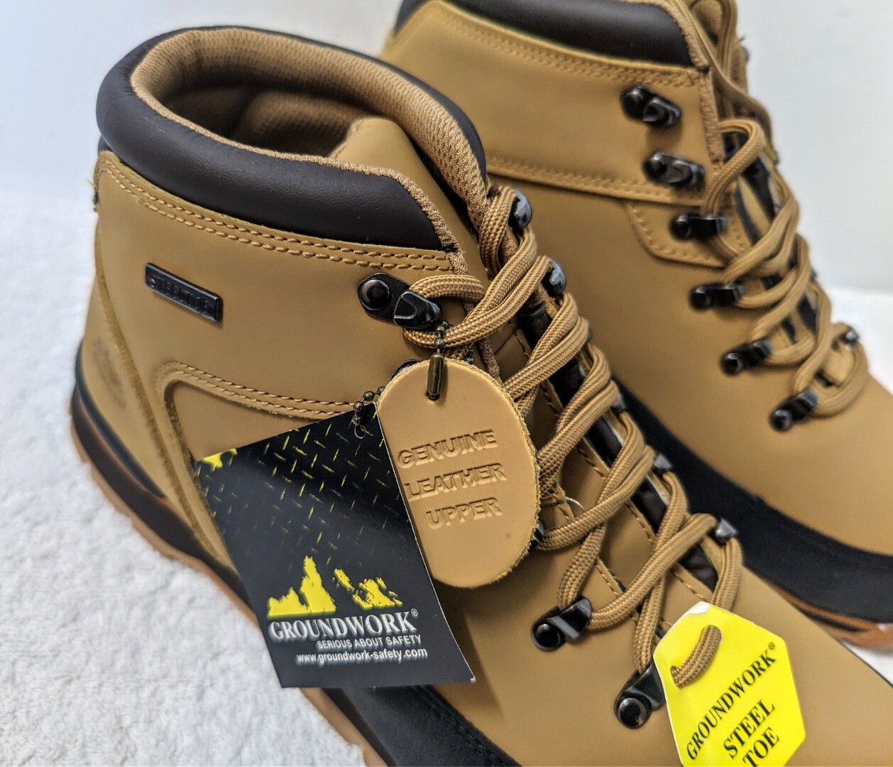 MENS GROUNDWORK LIGHT BROWN SAFETY BOOTS W/STEEL TOE CAP size 11 BNWT