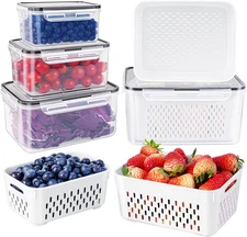 Freshmage Fruit Storage Containers for Fridge with Removable Colander, Airtight 