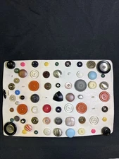 63 Variety Antique Vintage Buttons on Collector Card Various Sizes Types  OLD
