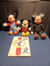 Vintage Walt Disney Rubber Mickey Mouse, 1988 Book, Plush Stuffed Characters Lot