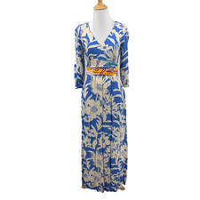 Maeve Dress Women 0 Floral Motif Belted Kimono V Neck Contrast Tie Side Zip Maxi