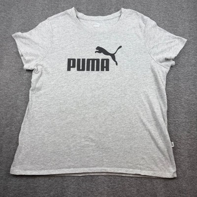 Puma T-Shirt Women's Large Gray Logo Graphic Short Sleeve Athletic Tee