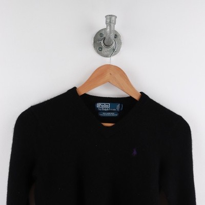 Polo Ralph Lauren Damen Pullover M Schwarz Lambs Wool Logo Lila Bestickt Klein