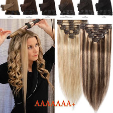 8 Tressen Clip In Remy ECHTHAAR Extensions Haarverlängerung Braun DICK Haar Weft