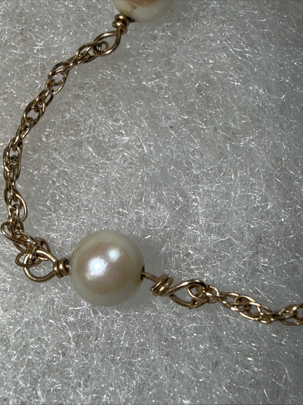 Bracelet 14k Gold Chain 4mm Akoya Salt water Pearl 7.25” 1 Gram Vintage Dainty