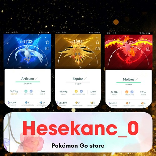 Pokémon Go - Shiny✨Moltres Zapdos Articuno Kalos Background Go Tour 2026 - PTCs