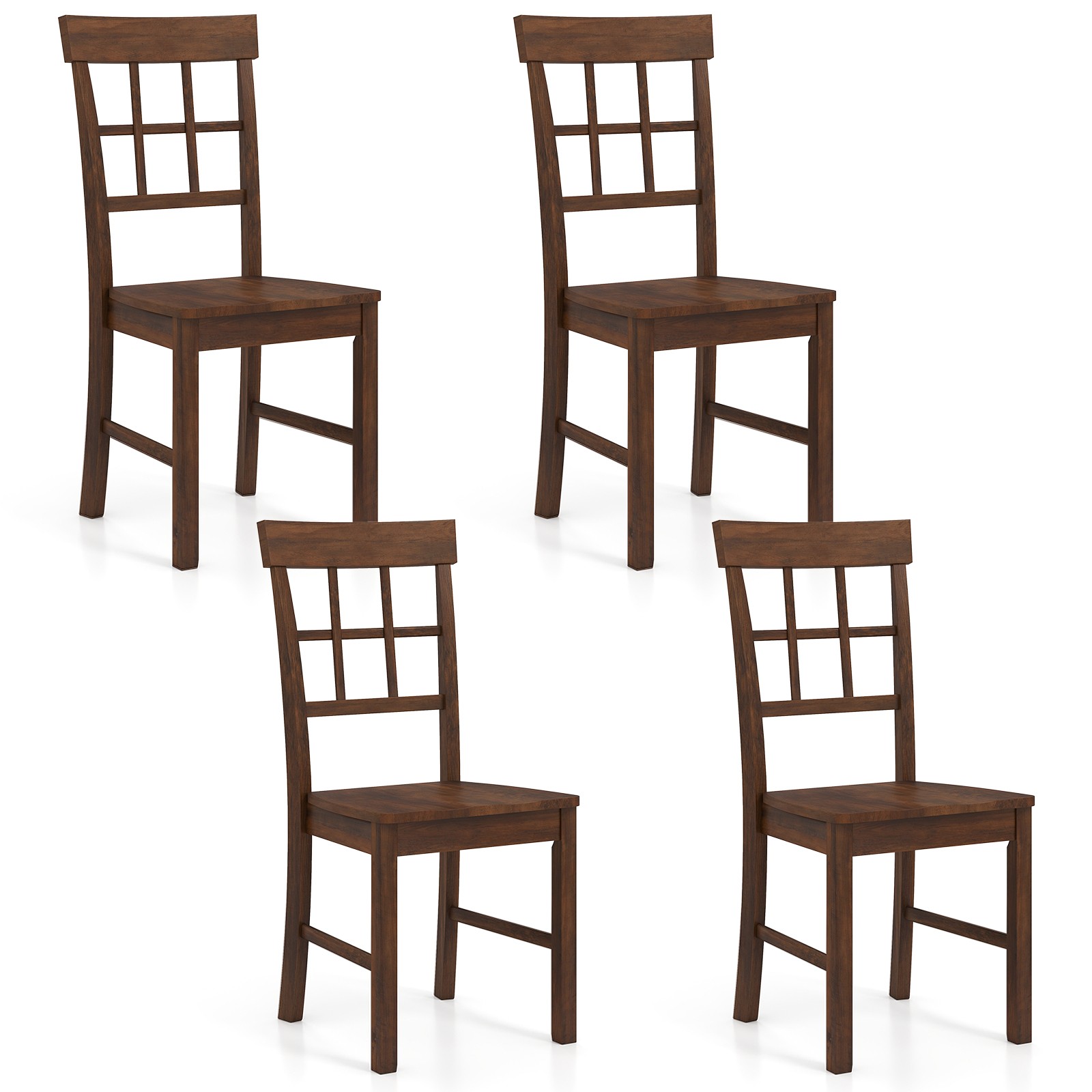 Dining Chairs Set of 4, Rubber Wood Chairs w/High Lattice Ba