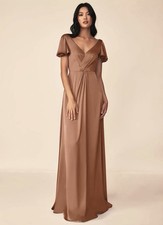 Azazie SOREN Dress 26 a26 Bronze Full Length Silk Maxi Dress Bridesmaid Wedding