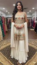 Embroidered Multicolor Chiffon A-Line Party Dress with Dupatta, Sleeveless, Long