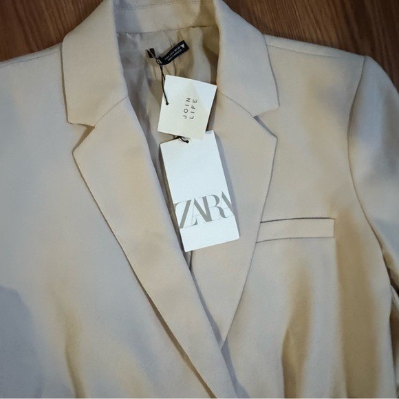 Zara Women's Beige V Neck Belted Blazer Dress S/S Business Casual Career  Work | eBay