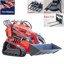 Tracked 23HP 739cc Mini Skid Steer w/ 4-Attachments Mowers Fork Grappler Bucket