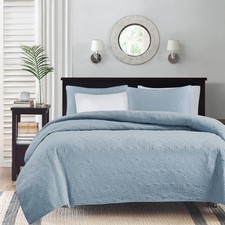 Quebec Dusty Pale Blue 3-Piece Quilted King Coverlet Set For King or Cal King Be