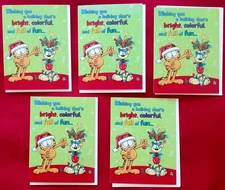 "Colorful Garfield With Odie", (5) Leanin Tree Holiday Cards, With (5) Envelopes