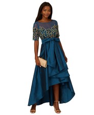 Adrianna Papell X8814 Teal Sapphire/Gold Beaded Taffeta Ball Gown Size US 12