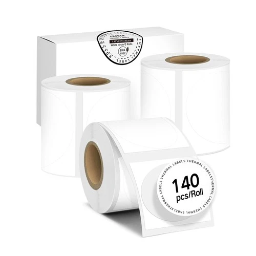 Thermal Label Stickers Round 50mm 140/roll 3 Rolls – White