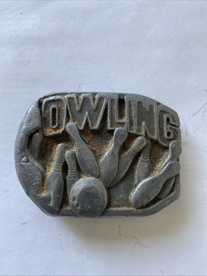 Vintage Bowling Belt Buckle Pewter Strike Pins Ball 3D Buckles of America Retro