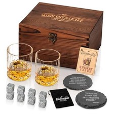 Whiskey Stones Gift Set: With Two 10oz Lead-Free Crystal Glasses, 8 Granite