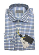 Canali Shirt Mens 16 41 Blue Plaid Modern Fit Dress Shirt Cotton Made Italy