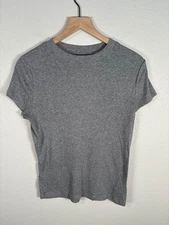 A New Day Women's Gray Ribbed Short Sleeve Shirt Top M