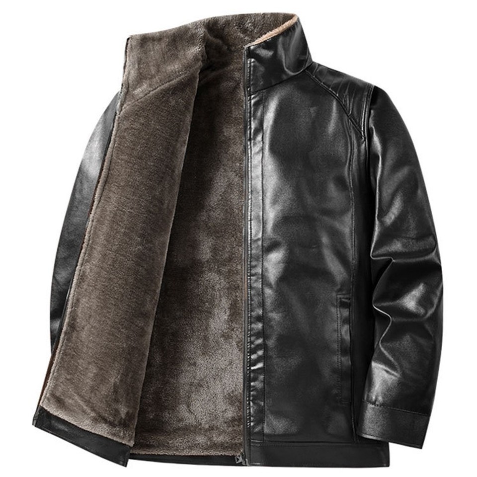 Men's Windproof PU Leather Jacket Stand Collar Casual Outerwear XL 4XL ...