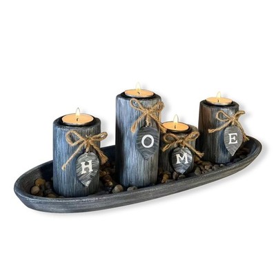 Wooden Candle Holders Centerpieces for Living Room Coffee Table Decorations