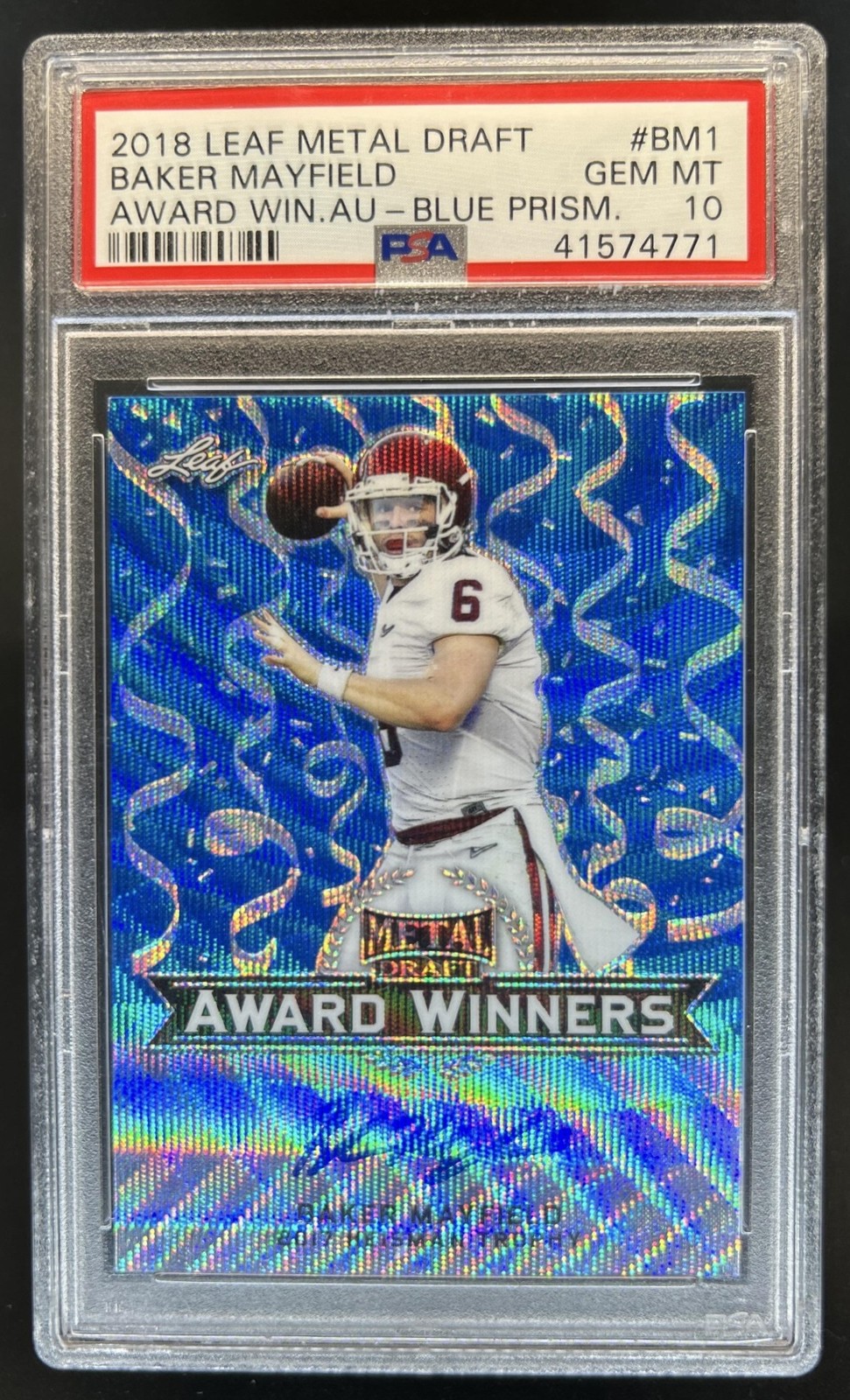 Baker Mayfield Leaf Metal Draft Award Winners Autographs #BM1 Blue Wave Prismatic