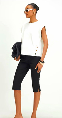 Zara Women s White Solid Woven Round Neck Keyhole Button Cap Sleeve Blouse  L