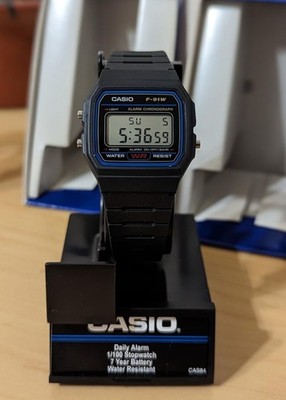 Casio F91W Series  Digital Watch Water Resistant LED Light  1/100 SEC Stop