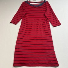 Tommy Hilfiger Red Navy Striped Boat Neck Dress 3/4 Sleeve Size Large L Nautical