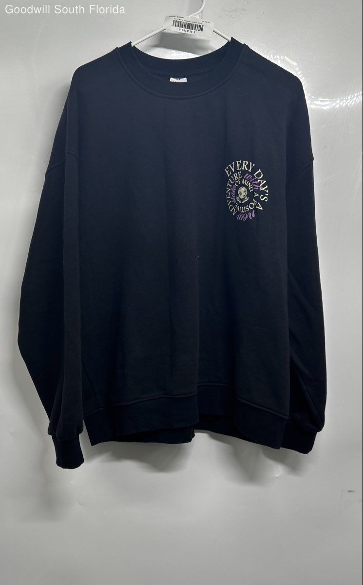Zara Mens Black Long Sleeve Round Neck Pullover Sweatshirt Size Large