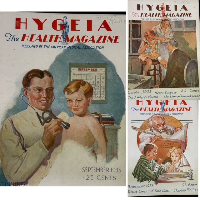 LOT OF 3 : VINTAGE HYGEA MAGAZINE COVERS,PEDIATRIC THEME;PUBLISHED BY AMA 1933