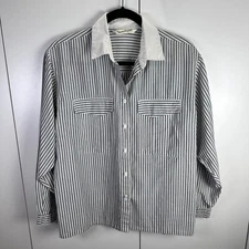VTG Diane Von Furstenberg Womens M Striped Button Up Shirt Long Sleeve Quiet Lux
