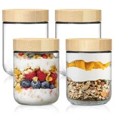 NETANY 4-pack 16oz Glass jars with Airtight Lids, Overnight Oats Containers w...