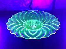 Crown Crystal Australia Uranium Glass Platter, Starburst & Swirl Platter Art Dec