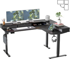 L Shaped Electric Standing Desk, 63 X48 Inch Large with Drawers  Reversible Tab