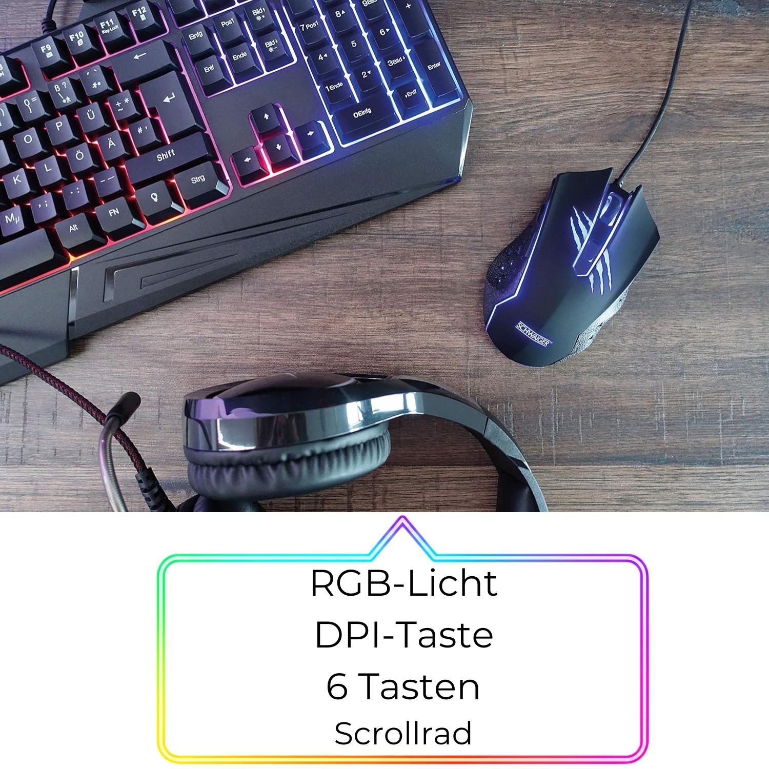 Schwaiger USB Gaming Maus RGB LED Beleuchtet Gamer Mouse 6 Tasten dpi-Schalter Ansicht 11