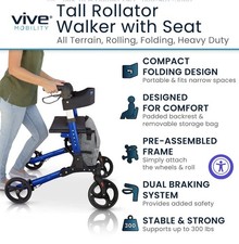 Vive Mobility Rollator Folding 4 Wheel Medical Rolling Walker with Seat B027