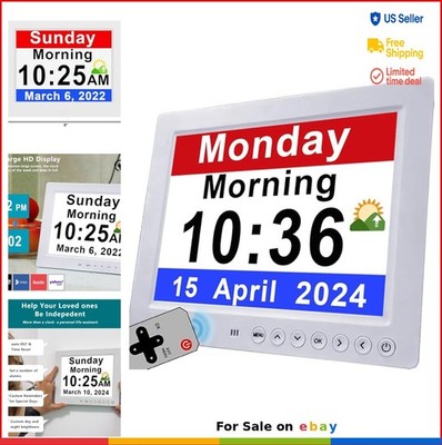 Large Digital Clock 8 Inch HD 30 Alarms Auto DST 10 Level Dimmer Remote