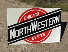 Orig Chicago & North Western Railroad C&NW Scotchlite Train Logo Depot Sign NOS!