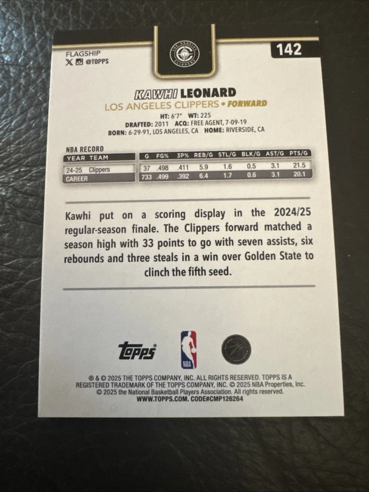 Topps KAWHI LEONARD 2025-26 - Lámina Blackout #142/99 - Primera impresión - Cortapelos Foto 4 de 4