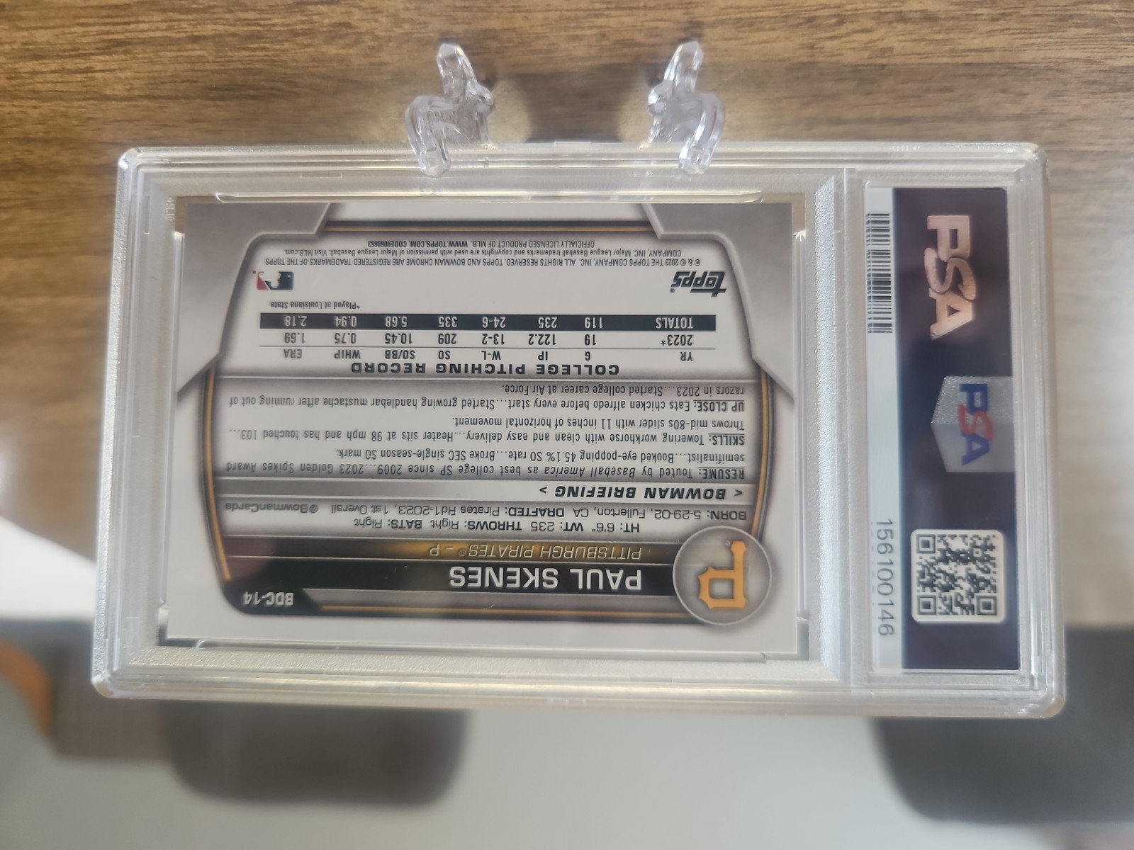 2023 Bowman Draft BDC-14 Paul Skenes 1st RC Chrome PSA 9 view 2